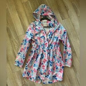 Joules Right As Rain Raina Parka Waterproof Light Blue Floral Women's Size 8